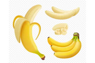 Banana realistic. Healthy natural exotic fruits foods plants vector pi