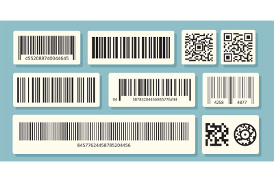 Barcode labels. QR identification, sale information. Barcodes stickers
