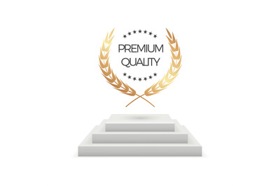 Premium quality. Realistic podium and laurel. Isolated award pedestal