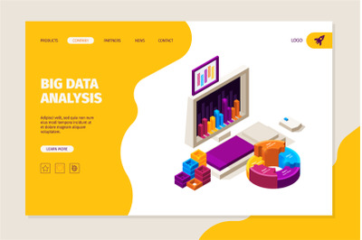 Data analysis landing. Business concept with gadgets and infographic s