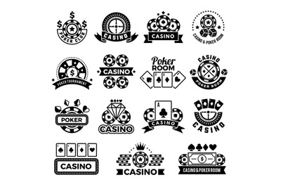 Casino emblems. Labels for poker club game tournament symbols gambling