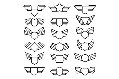 Wings shields. Air army emblems or badges flight corporate insignia ve