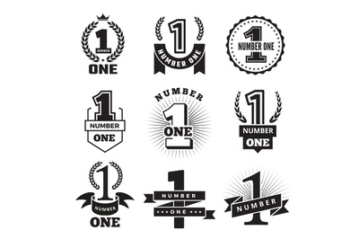 Number one. Badges or banners award or business achievements vector mo