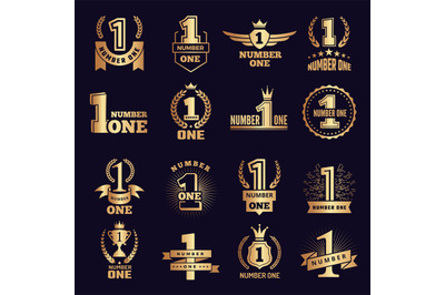 Number one banners. Victory business achievement award symbols vector