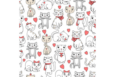 Cute cats seamless. Funny pets doodle pattern for kids textile design