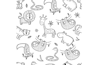 Jungle pattern. African wild animals vector seamless background