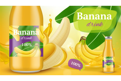 Banana poster. Promotional advertising placard of exotic tropical juic