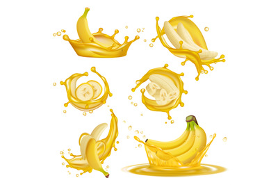 Banana juice. Liquid yellow drops from bannanas juice healthy fruits e