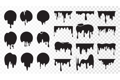 Black dripping ink. Isolated spots of paint, floating oil blots vector