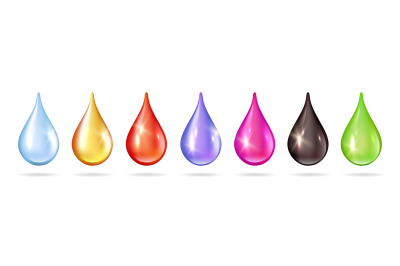 Colorful liquid drops. Isolated oil water honey blood jam droplets. Re