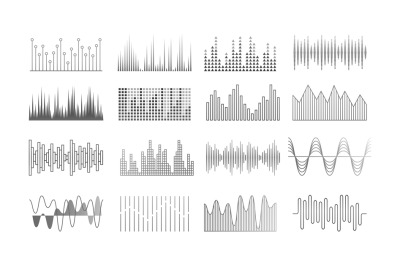 Music waves. Audio recorder, equalizer or pulse technology elements. S