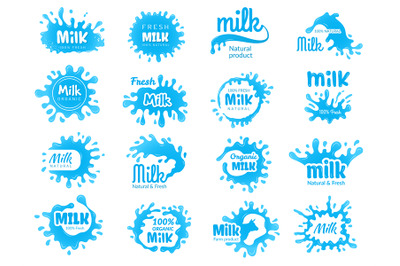 Dairy food logo. Milk yoghurt and lecho farm badges design with flowin