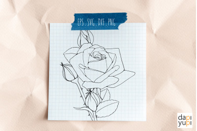 Rose Flower Line Art SVG Graphic