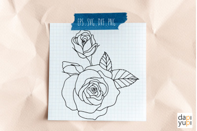 Rose SVG Flower Line Art Floral Clipart