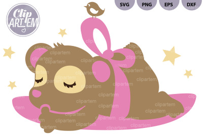 Girl Bear Sleeping SVG clip art, pink brown girl bear cutting file
