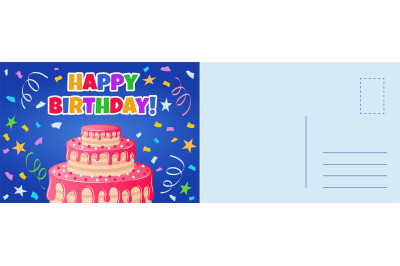 Happy birthday postcard. Holiday card with flat style bright colorful