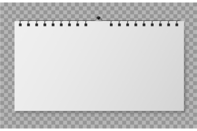 Wall calendar mockup. Blank horizontal calendar front view&2C; empty squa