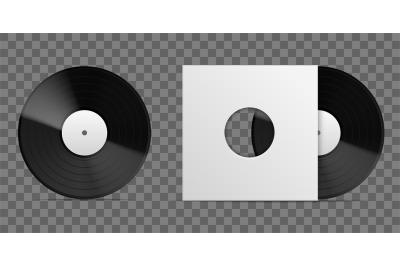 Realistic vinyl record. 3D long playing album blank cover template&2C; vi