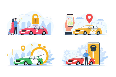 Carsharing service. Cars rental and exchange smartphone applications&2C;