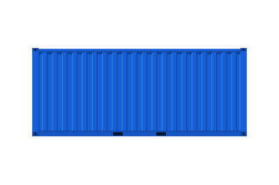 Blue cargo container. Realistic side view metal distribution box, tran