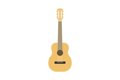 Flat guitar. Acoustic classic musical instrument front view, wooden be