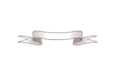 Hand drawn ribbon. Curved ribbon in sketch style, empty white paper de