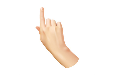 Human hand pointing finger. Realistic hand woman arm, choice and direc