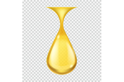 Realistic oil drop. Gold vector honey or petroleum droplet, icon of ye