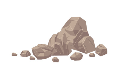 Stone. Cartoon heap of heavy cobbles. Solid natural building material