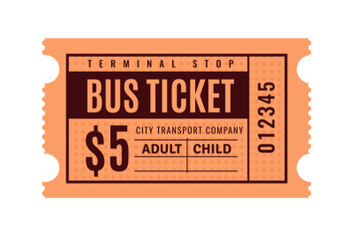 Vintage bus ticket. Paper coupon. Public transport pass paper with sep