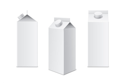 Realistic milk box. 3d white cardboard template for juice&2C; milk and be