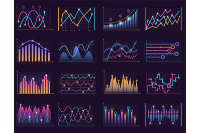 Line charts curves. Vector growth business graphic info vertical colum