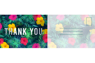 Thank you postcard. Abstract background with red hibiscus flowers and