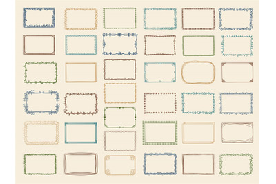 Sketch frames. Album doodle dividers and stylized square shapes scribb