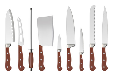 Knives. Butcher professional sharp handle knives kitchenware restauran