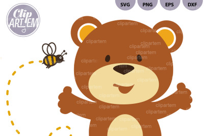 Cute Little Bear Bee SVG vector dxf cutting file clip art