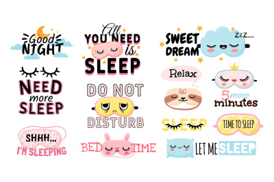 Sweet dream. Sleeping slogan and good night elements cute eye mask&2C; pi