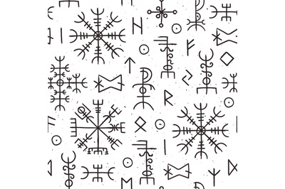 Futhark runes seamless pattern. Norse viking occult symbol design. Ice