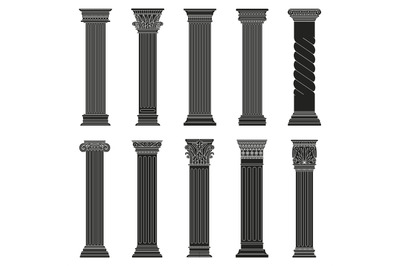 Greek ancient columns. Classic roman and greek architectural stone pil