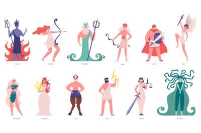 Greek gods and goddess. Olympic cartoon gods and heroes, poseidon, had