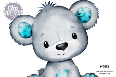 Cute Turquoise  Baby Bear PNG image, watercolor boy bear clip art