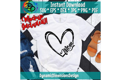 Mom Heart, Instant Digital Download, dxf, eps, png, jpg files included