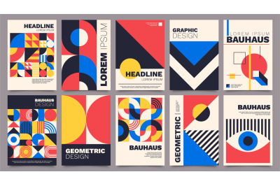 Geometric posters. Bauhaus cover templates with abstract geometry. Ret