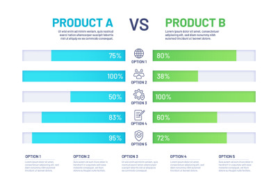 Products compare. Comparison price table with option line icons. Versu