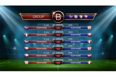 Football world cup schedule. Soccer calendar for matches in group. Tab