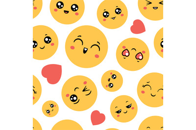 Emoticons seamless pattern. Emoji happy faces for funny print design.