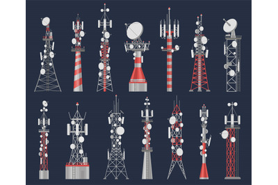 Antenna towers. Radio tower station for cell communication with wirele