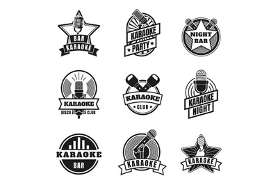 Karaoke emblems. Vintage labels with microphones for music karaoke nig