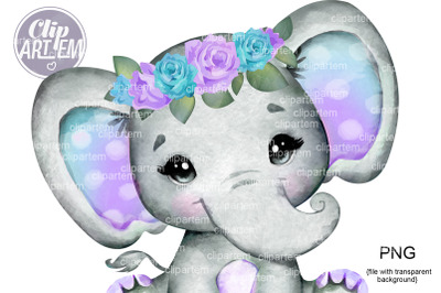 Beautiful Purple Teal Girl Elephant Floral Crown, PNG clip art