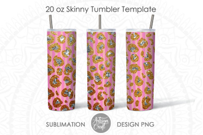 Leopard print glitter tumbler, 20 oz tumbler template, Sublimation PNG